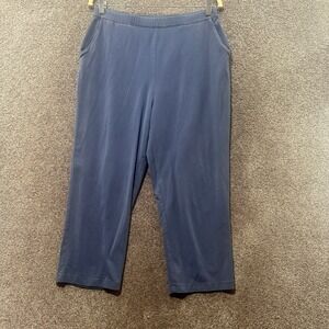 LL Bean Perfect Fit Pants Women Large‎ Blue Straight Crop Pull On Comfort Casual